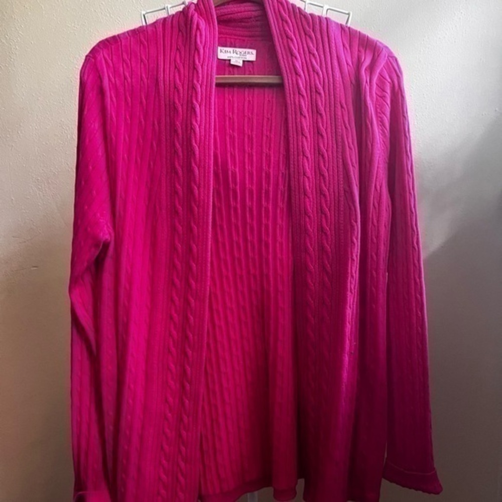 NWOT Karen Scott Posie Pink Cardigan, Size PL